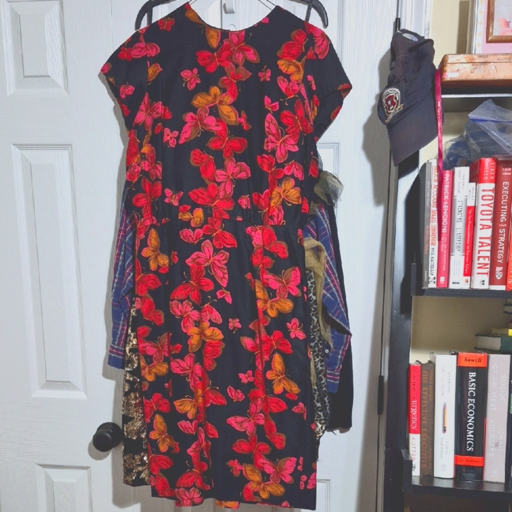 Vintage Floral Black and Red Dress